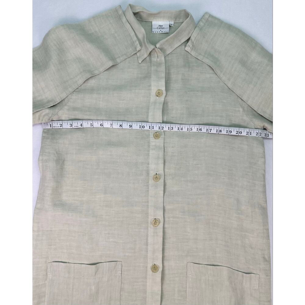 Hot Cotton by Marc Ware Linen Shirt Dress Beige Floral Print Button Front Large - Picture 9 of 10
